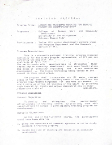 Training Proposal: Ladderized Trainor’s Training for Service Foundation Incorporated Staff
